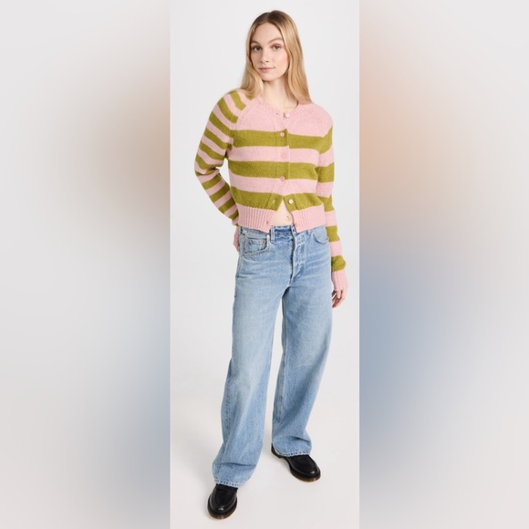 Molly Goddard Teresa Striped Pink/ Green Wool Cardigan Sweater  New $600 - Picture 16 of 16